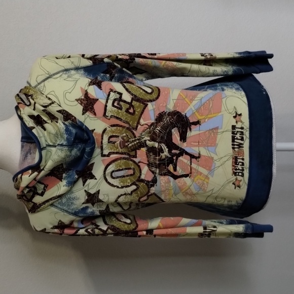 Moda USA Zip Jacket Rodeo Rhinestones Long Sleeve Blue Pink Large - Picture 6 of 10